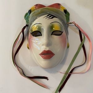 ABOUT FACE CERAMIC MASK BY “CLAY ART”..GLAZED WITH ORIGINAL LABEL VINTAGE